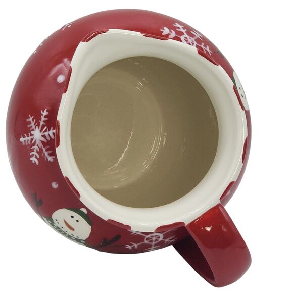 Snowman And Snowflakes Red Christmas Ceramic Pitcher Holiday Decor 7x7in - Picture 4 of 8